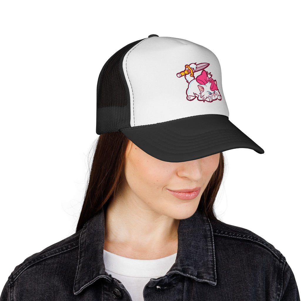 Pink Kitty Trucker Cap — Cute Cat with Bow Embroidered Trucker Hat