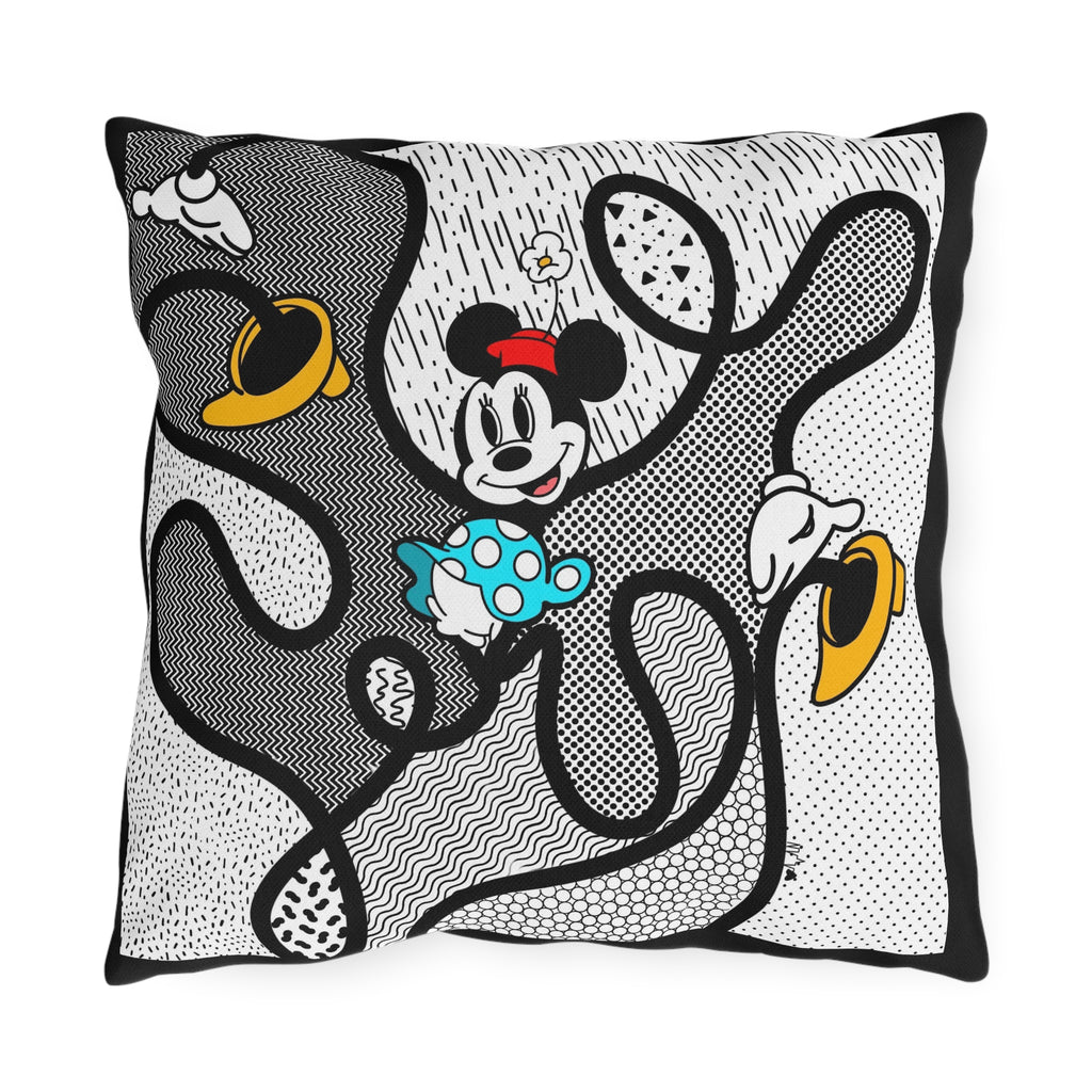 Pop Art Outdoor Pillow — Retro Black & White Cartoon Patio Cushion
