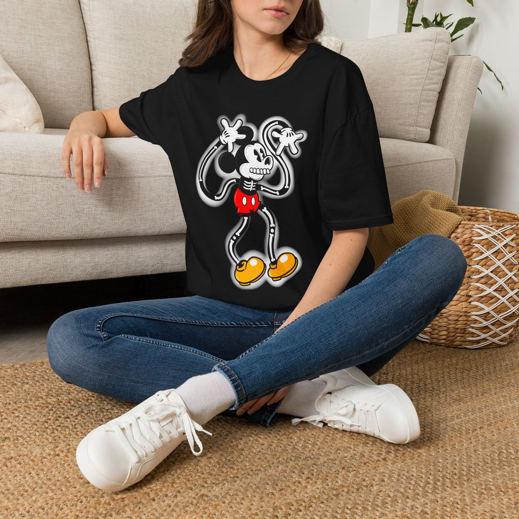 Skull Mouse Graphic T-Shirt — Retro Cartoon Skeleton Tee