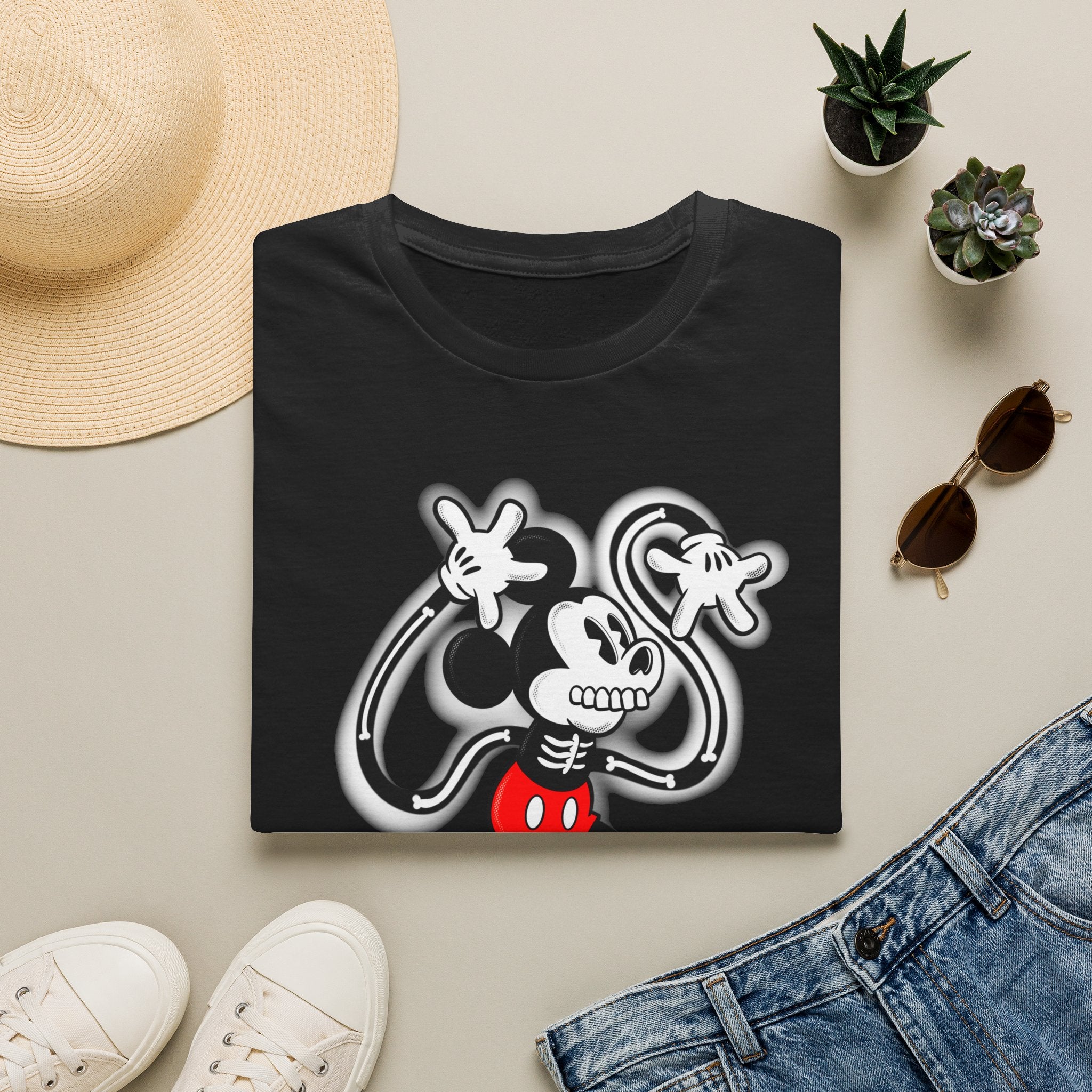 Skull Mouse Graphic T-Shirt — Retro Cartoon Skeleton Tee