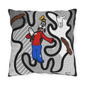 Character Outdoor Pillow — Whimsical Black & White Patio Cushion