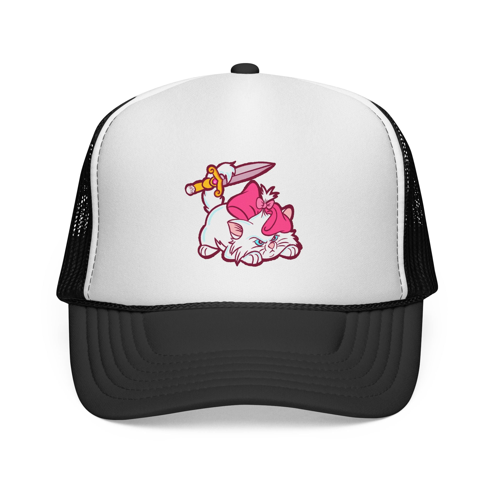 Pink Kitty Trucker Cap — Cute Cat with Bow Embroidered Trucker Hat