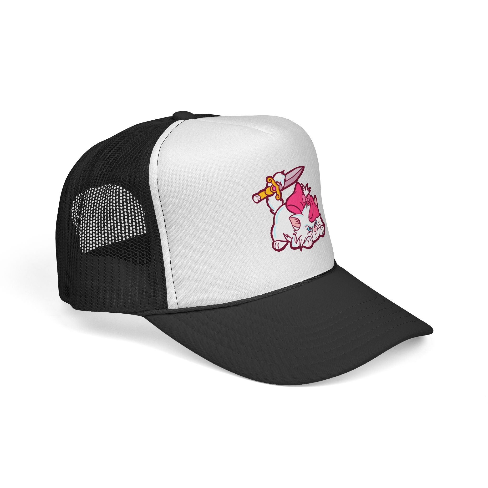 Pink Kitty Trucker Cap — Cute Cat with Bow Embroidered Trucker Hat