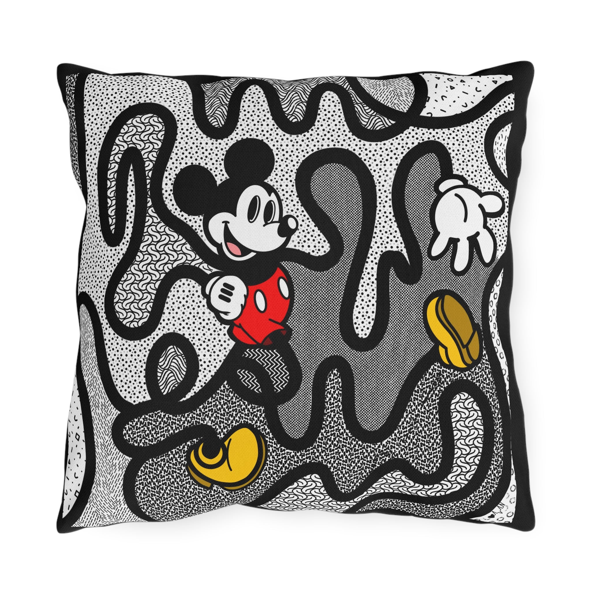 Outdoor Pillow — Retro Cartoon Character Abstract Black & White Design