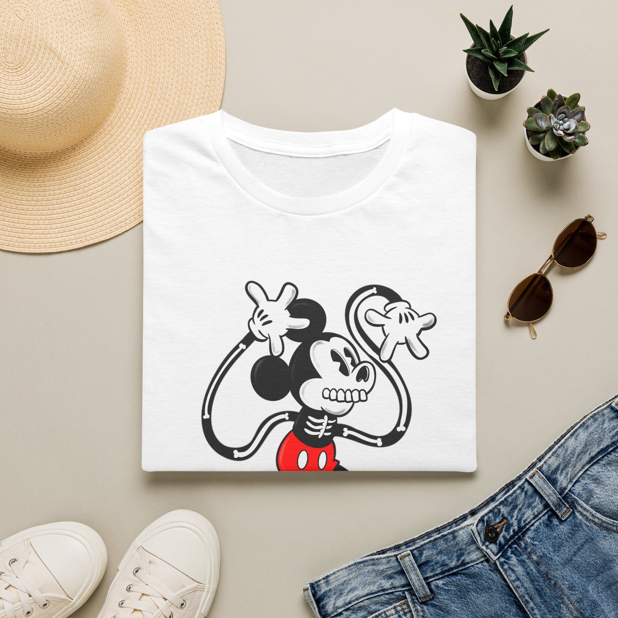 Skull Mouse Graphic T-Shirt — Retro Cartoon Skeleton Tee