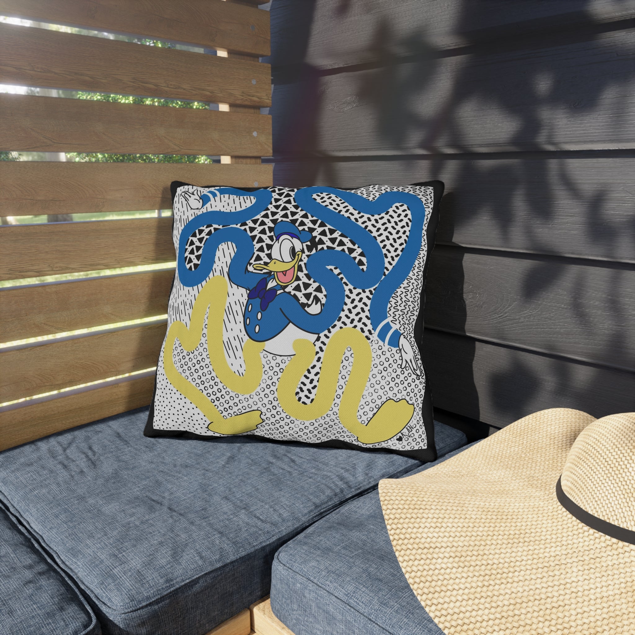 Duck Abstract Outdoor Pillow — Retro Cartoon Patterned Patio Cushion
