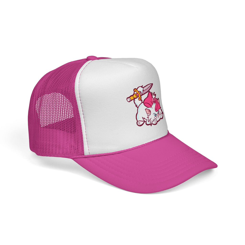 Pink Kitty Trucker Cap — Cute Cat with Bow Embroidered Trucker Hat