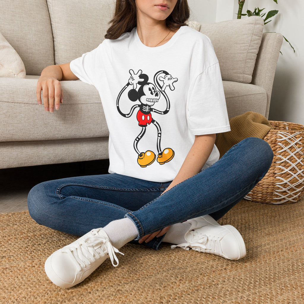 Skull Mouse Graphic T-Shirt — Retro Cartoon Skeleton Tee